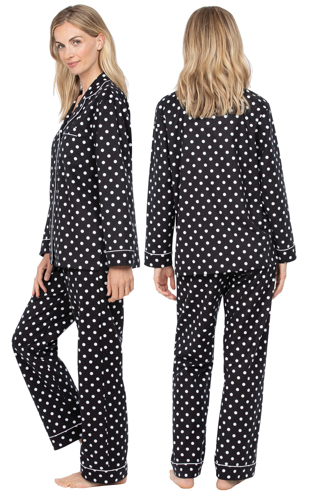 Holi-Dot Button-Front Flannel Pajamas - Black