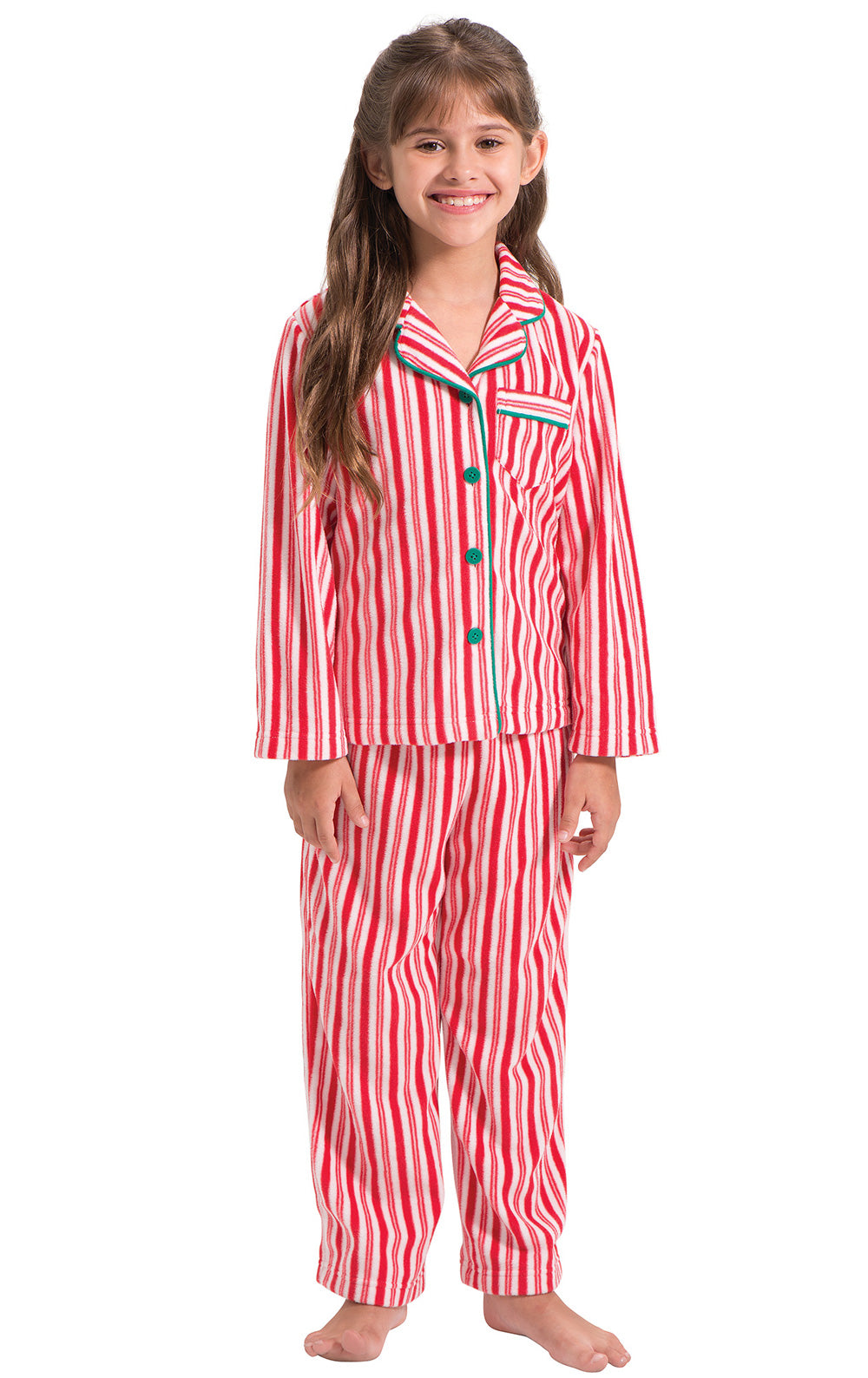 Candy Cane Fleece Button-Front Unisex Kids Pajamas