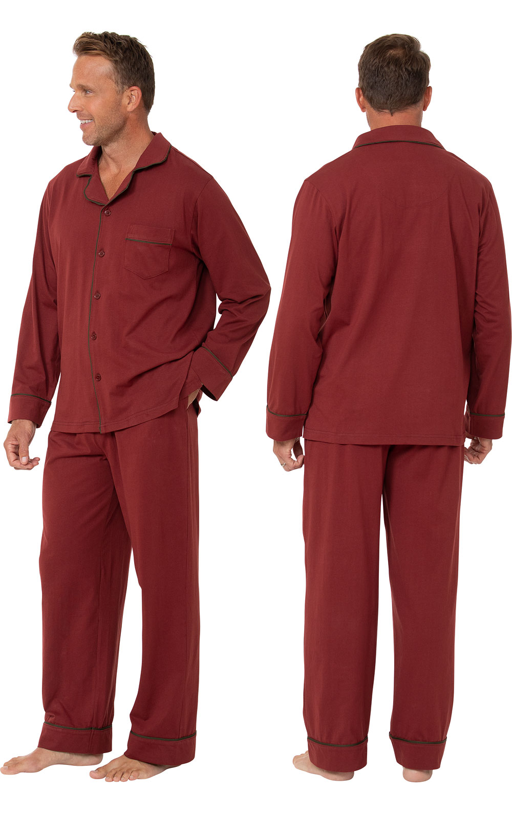 Solid Jersey Button-Front Men's Pajamas