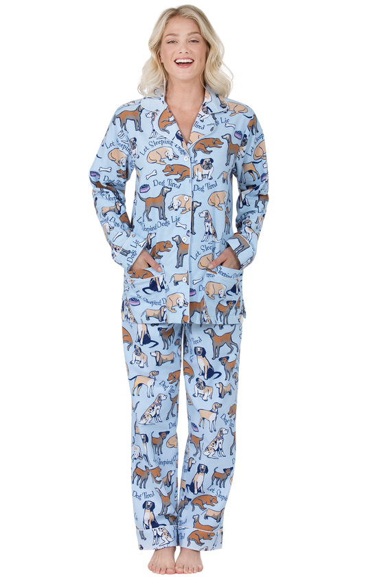 Dog Tired Button-Front Flannel Pajamas
