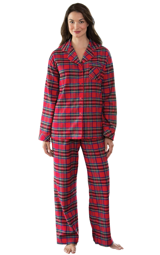 Stewart Plaid Button-Front Flannel Pajamas