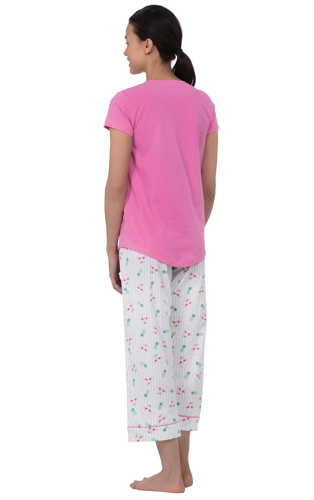 Pocket Tee Capri Pajamas - Flamingo Stipe - Final Sale
