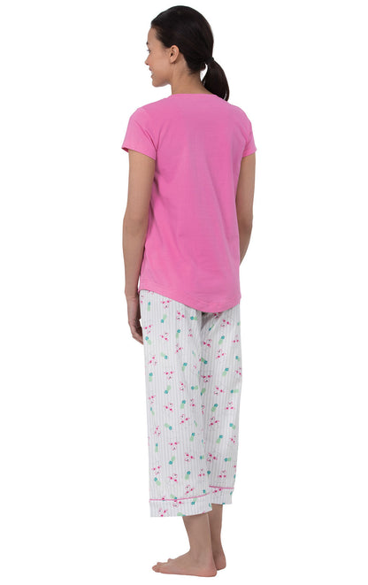 Pocket Tee Capri Pajamas - Flamingo Stipe - Final Sale