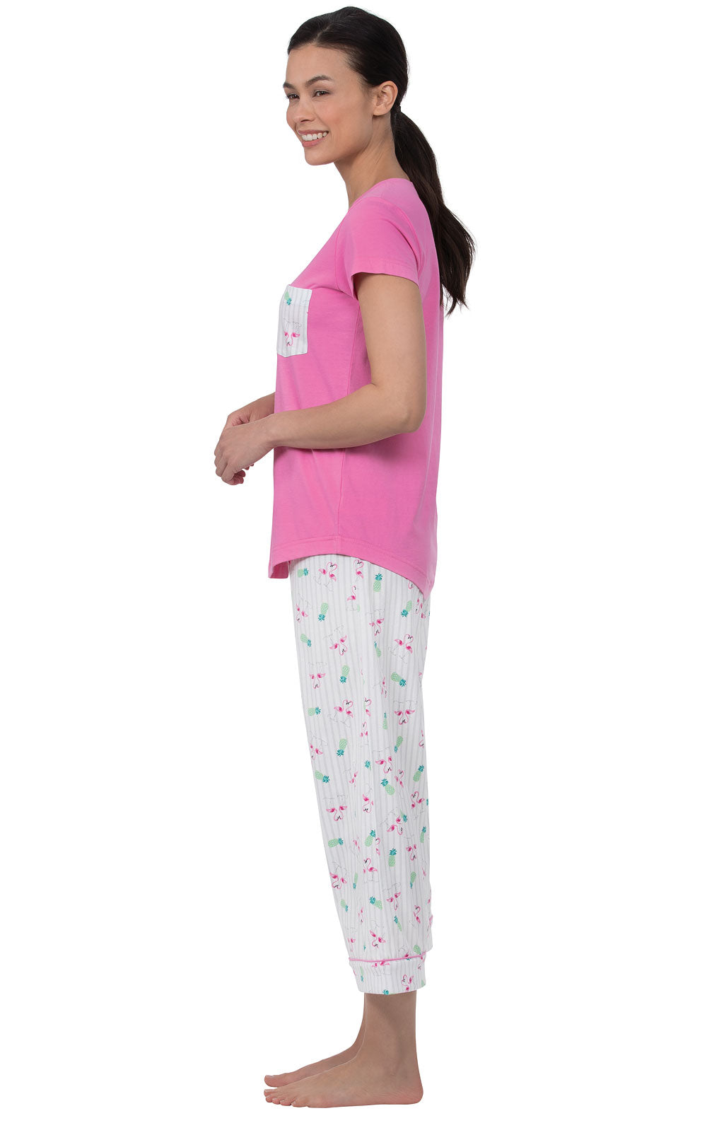 Pocket Tee Capri Pajamas - Flamingo Stipe - Final Sale