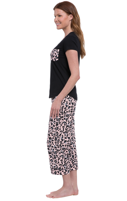 Pink Leopard - Pocket Tee Capri Pajamas