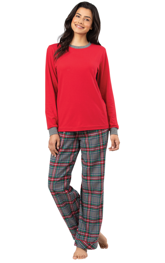 Gray Plaid Pullover Jersey Flannel Pajamas