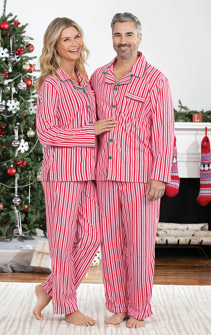 Candy Cane Fleece Matching Couples Pajamas