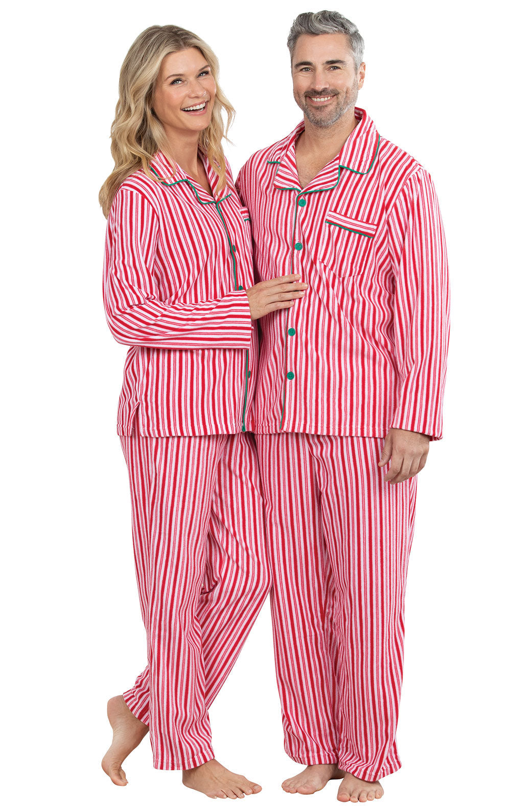 Candy Cane Fleece Matching Couples Pajamas