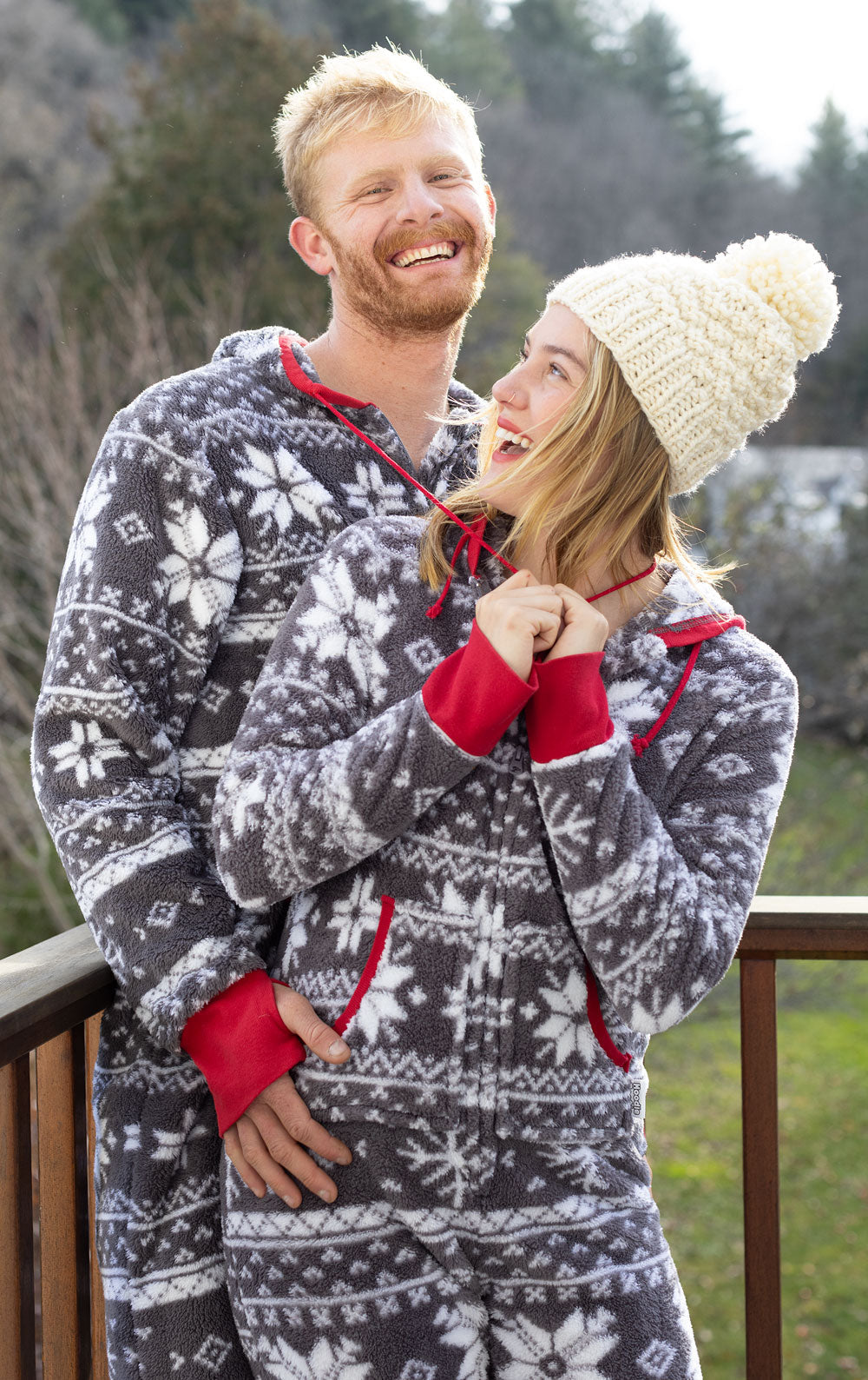 Nordic Fleece Hoodie-Footie Onesie Matching Couples Pajamas