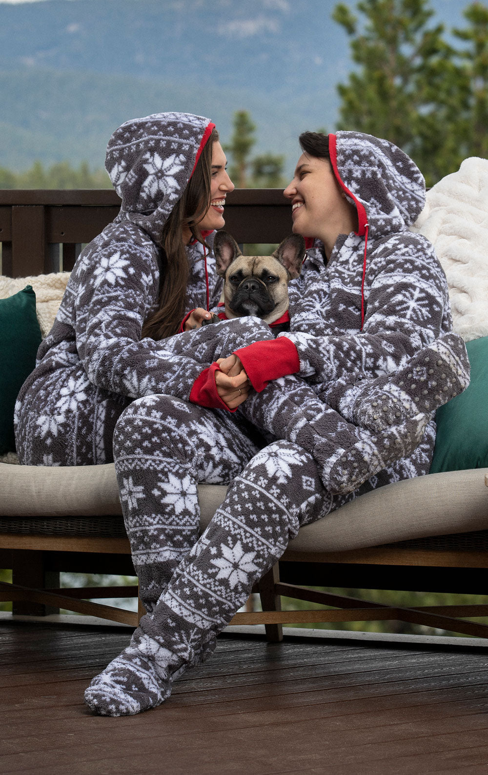 Nordic Fleece Hoodie-Footie Onesie Matching Couples Pajamas