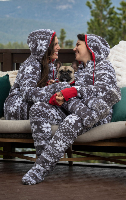 Nordic Fleece Hoodie-Footie Onesie Matching Couples Pajamas