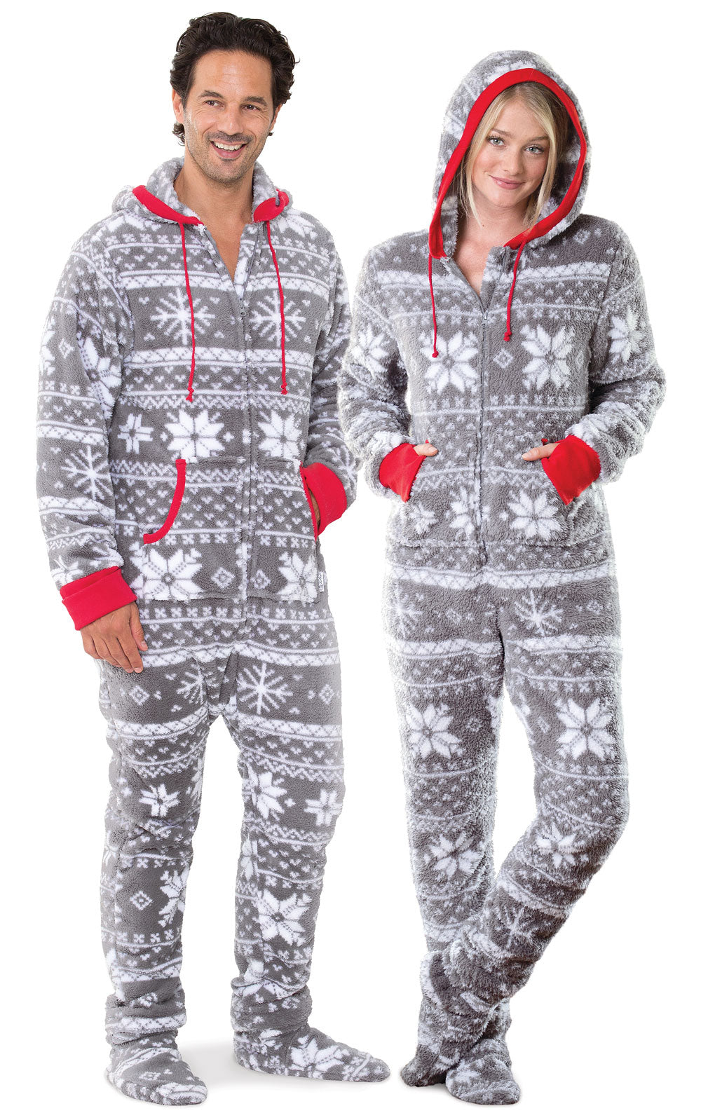 Nordic Fleece Hoodie-Footie Onesie Matching Couples Pajamas