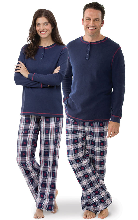 Snowfall Plaid Flannel Matching Couples Pajamas