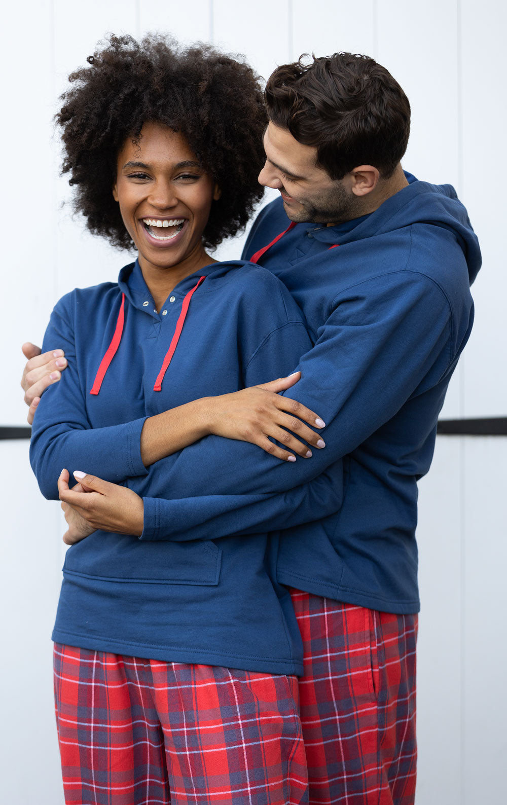 Americana Plaid Hoodie Matching Couples Pajamas