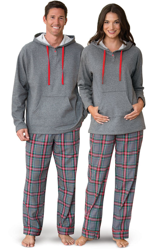 Gray Plaid Matching Couples Pajamas