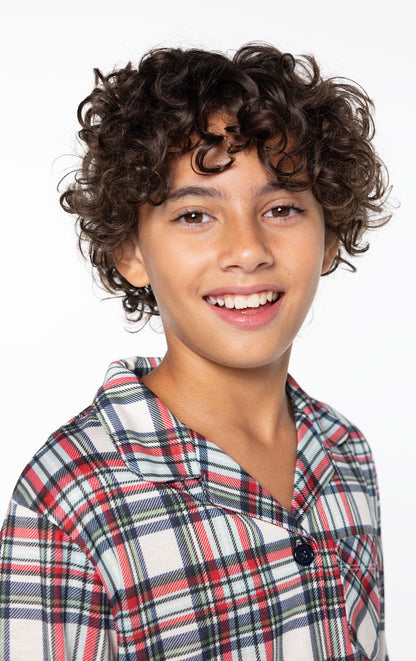 Hibernation Plaid Unisex Kid’s Button-Front Pajamas