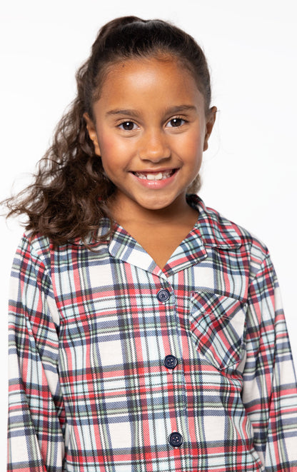 Hibernation Plaid Unisex Kid’s Button-Front Pajamas