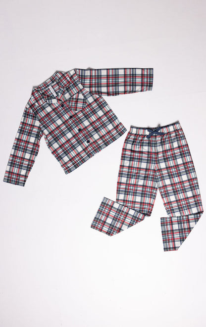 Hibernation Plaid Unisex Kid’s Button-Front Pajamas