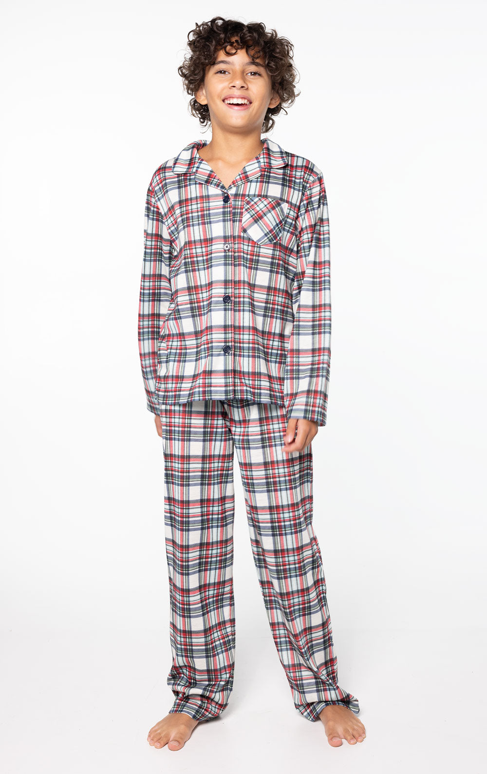 Hibernation Plaid Unisex Kid’s Button-Front Pajamas