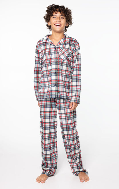 Hibernation Plaid Unisex Kid’s Button-Front Pajamas