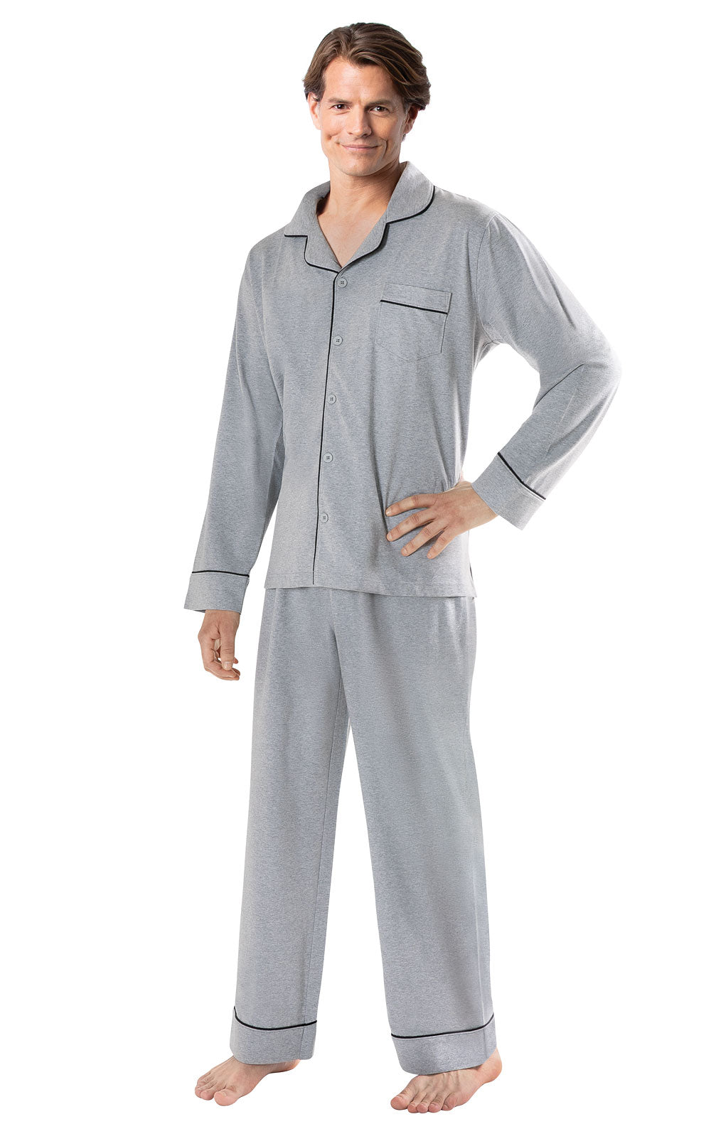 Solid Jersey Button-Front Men's Pajamas