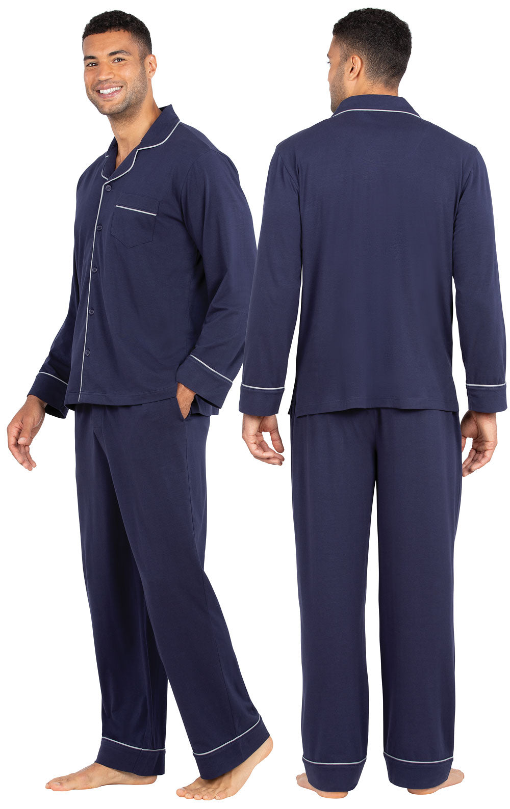 Solid Jersey Button-Front Men's Pajamas