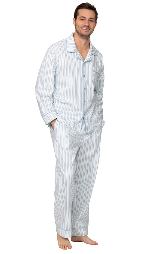 Classic Stripe Button-Front Men's Pajamas - Light Blue