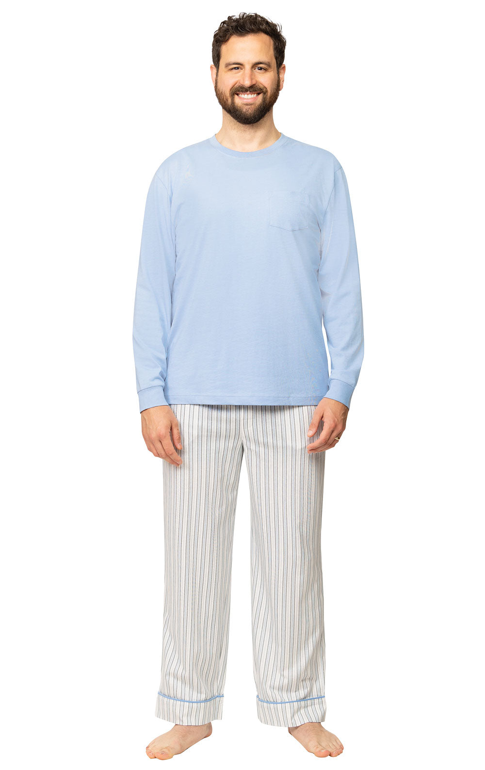 Striped Long Sleeve Pullover Men's Pajamas