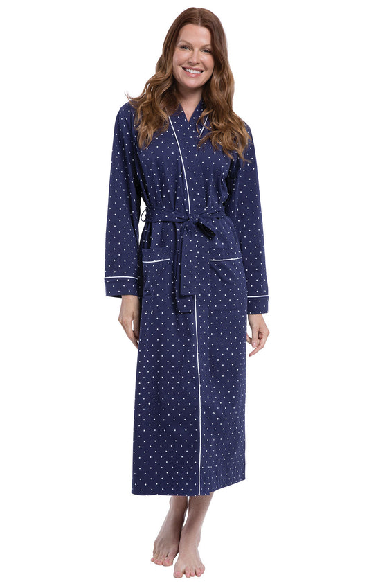 Classic Polka Dots Long Robe - Navy