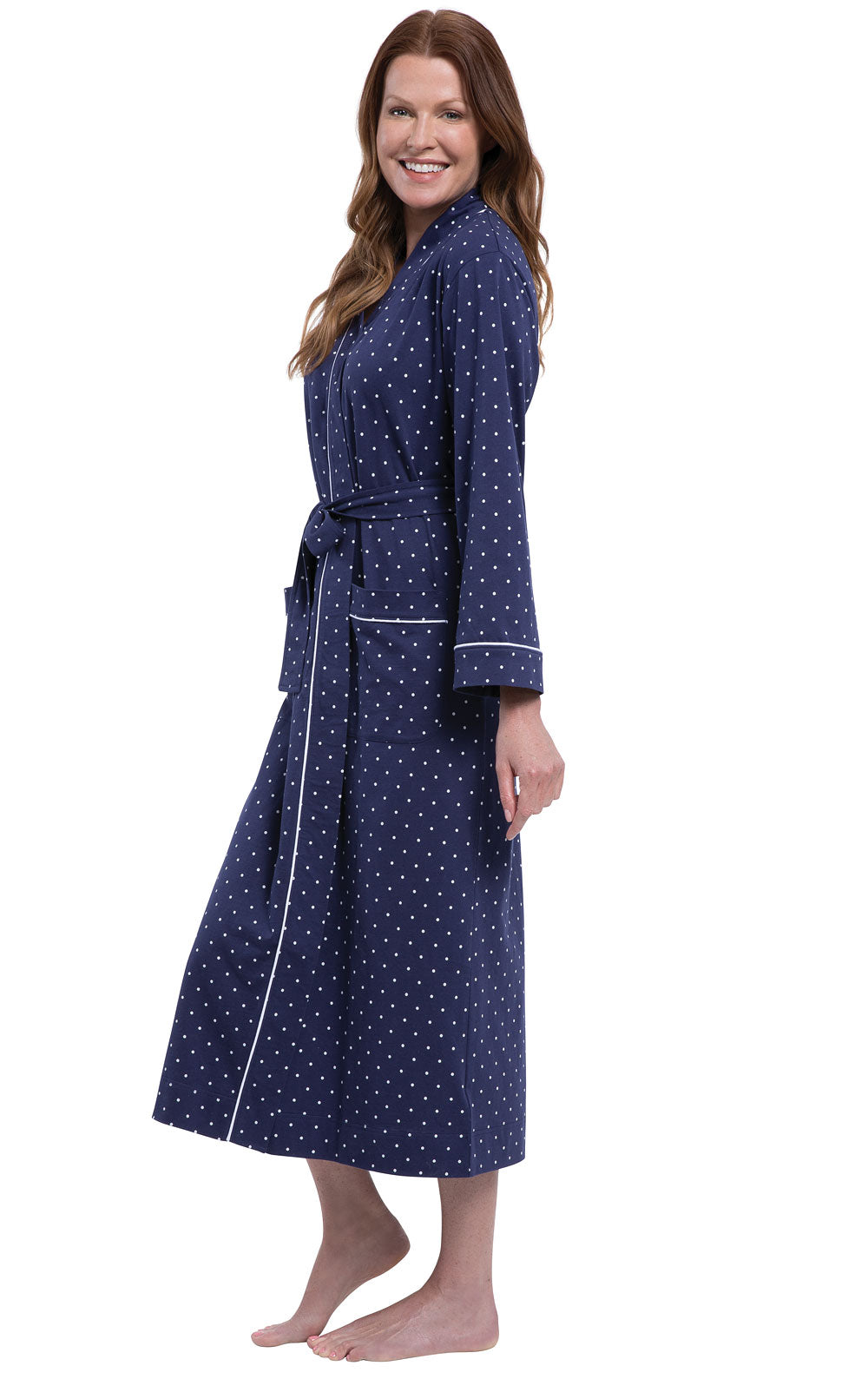 Classic Polka Dots Long Robe - Navy