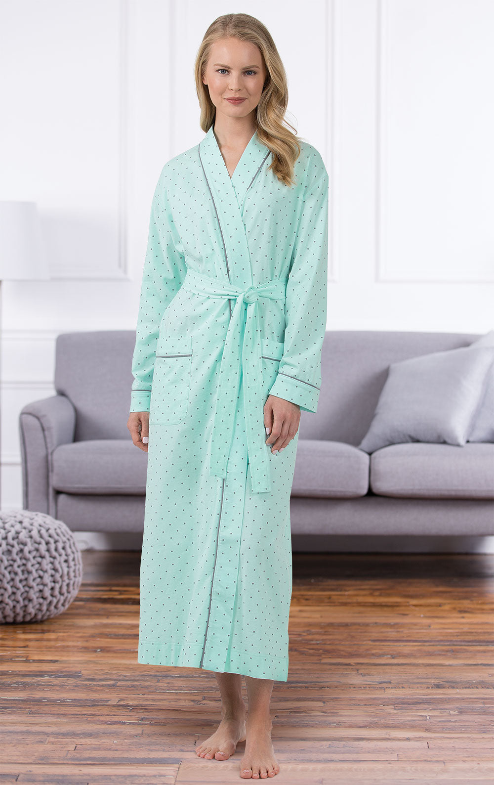 Classic Polka Dots Long Robe - Navy
