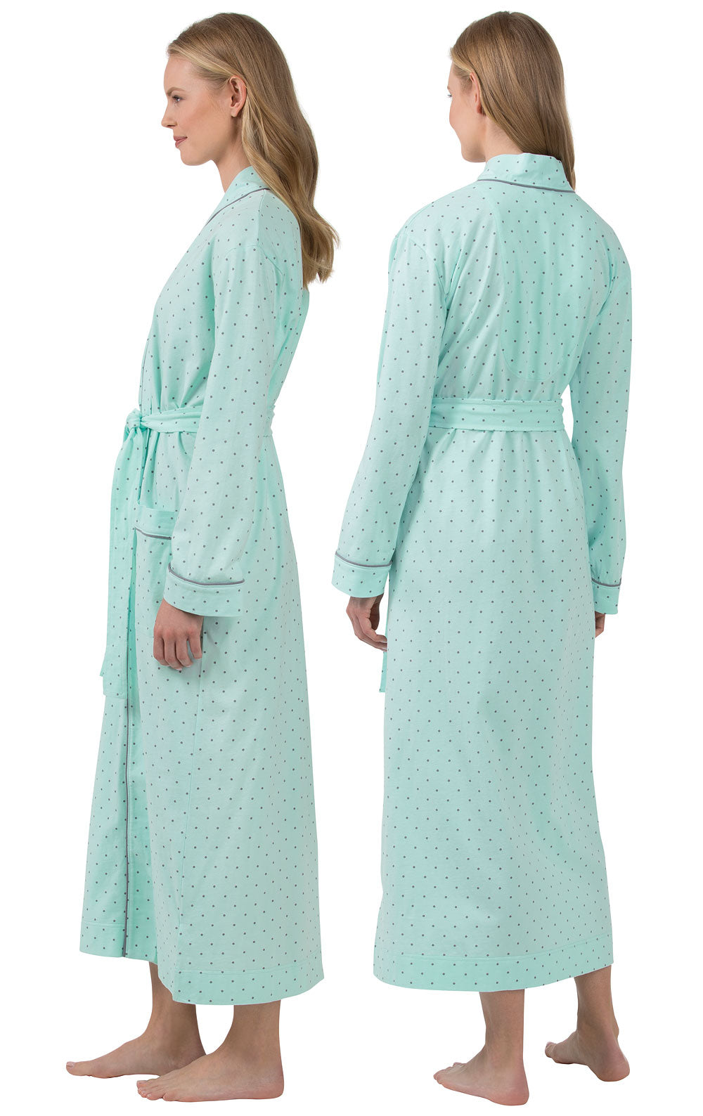 Classic Polka Dots Long Robe - Navy