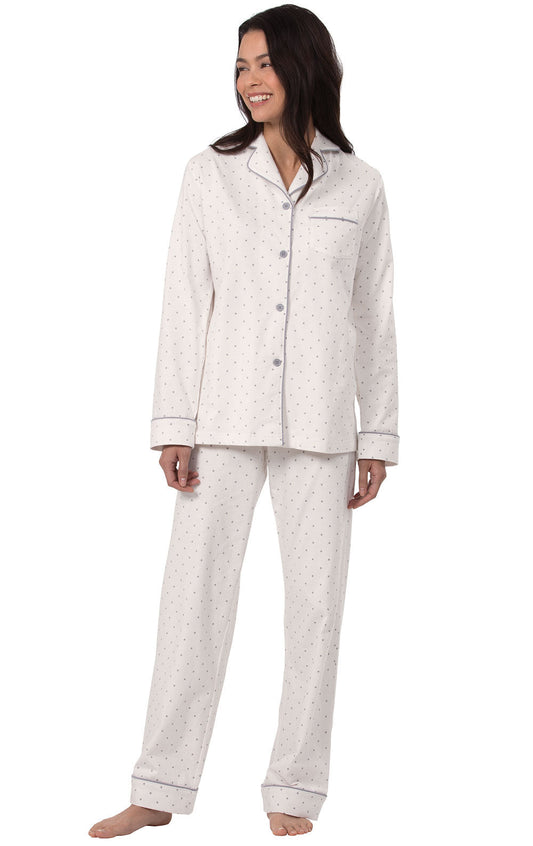 Classic Polka-Dot Button-Front Pajamas - Cream - Final Sale
