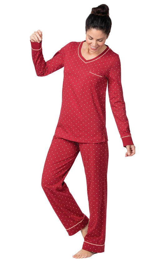 Classic Polka-Dot Jersey Pullover Pajamas- Spice