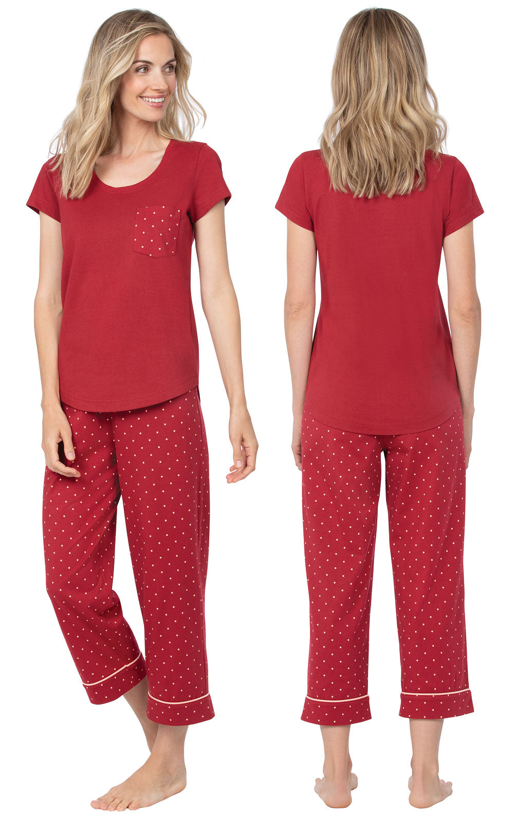 Classic Polka-Dot Pocket Tee Capri Pajamas