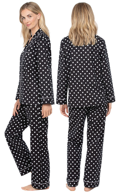 Holi-Dot Button-Front Flannel Pajamas - Black