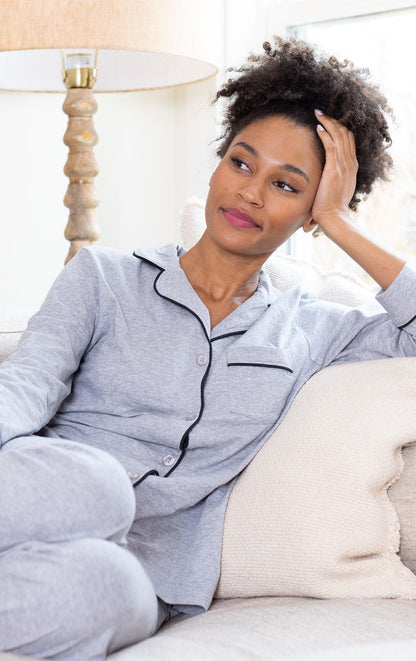 Solid Jersey Button-Front Pajamas