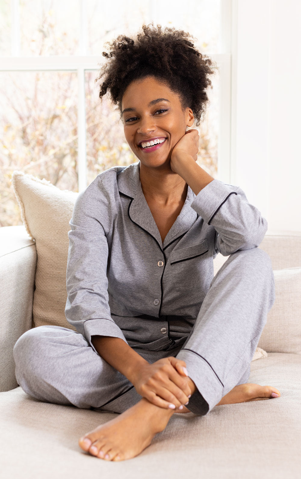 Solid Jersey Button-Front Pajamas