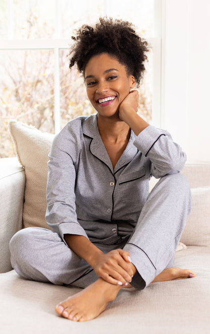Solid Jersey Button-Front Pajamas