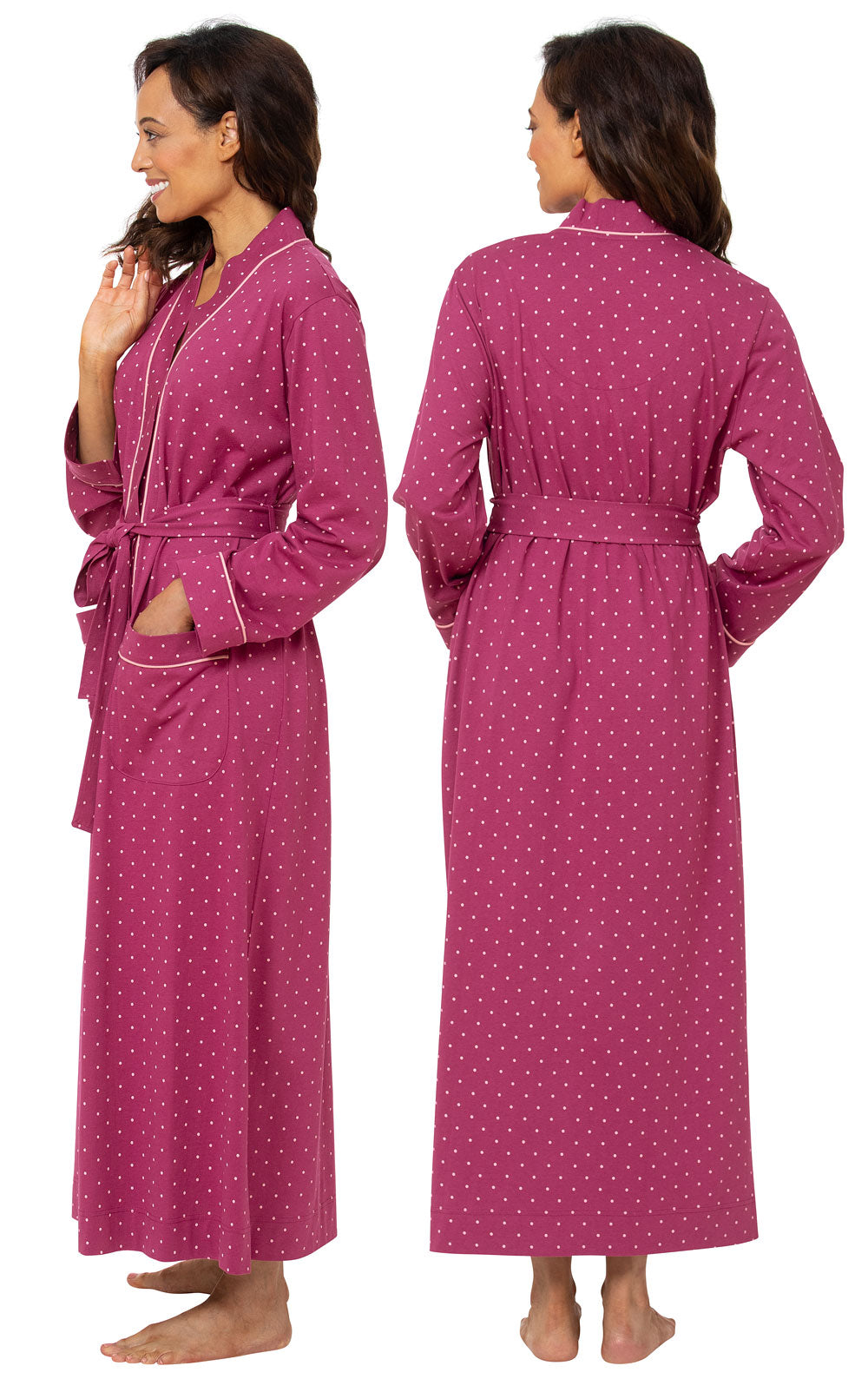 Classic Polka Dots Long Robe - Navy