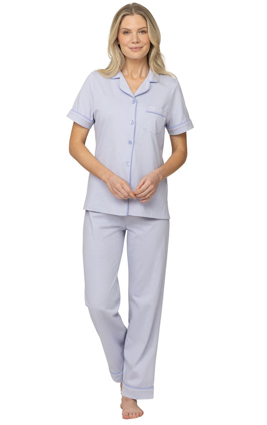 Solid Jersey Short-Sleeve Button-Front Pajamas  - Final Sale