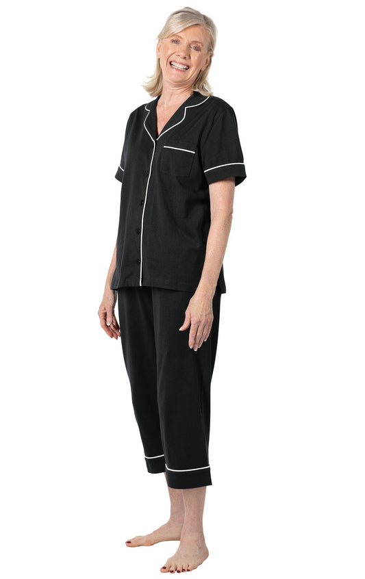 Solid Jersey Short-Sleeve Button-Front Capri Pajamas- FINAL SALE