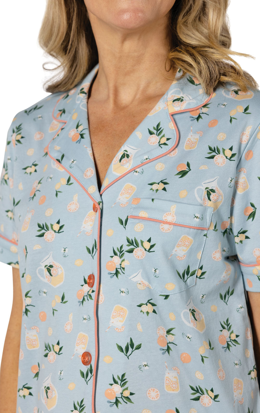 Printed Short Sleeve Button-Front Capri Pajamas