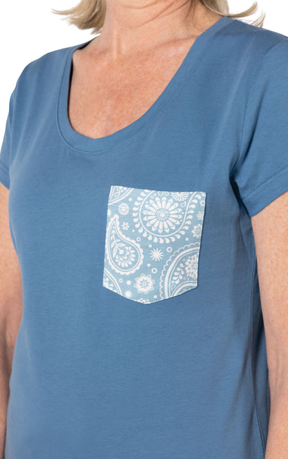 Blue Paisley Pocket Tee Capri Pajamas