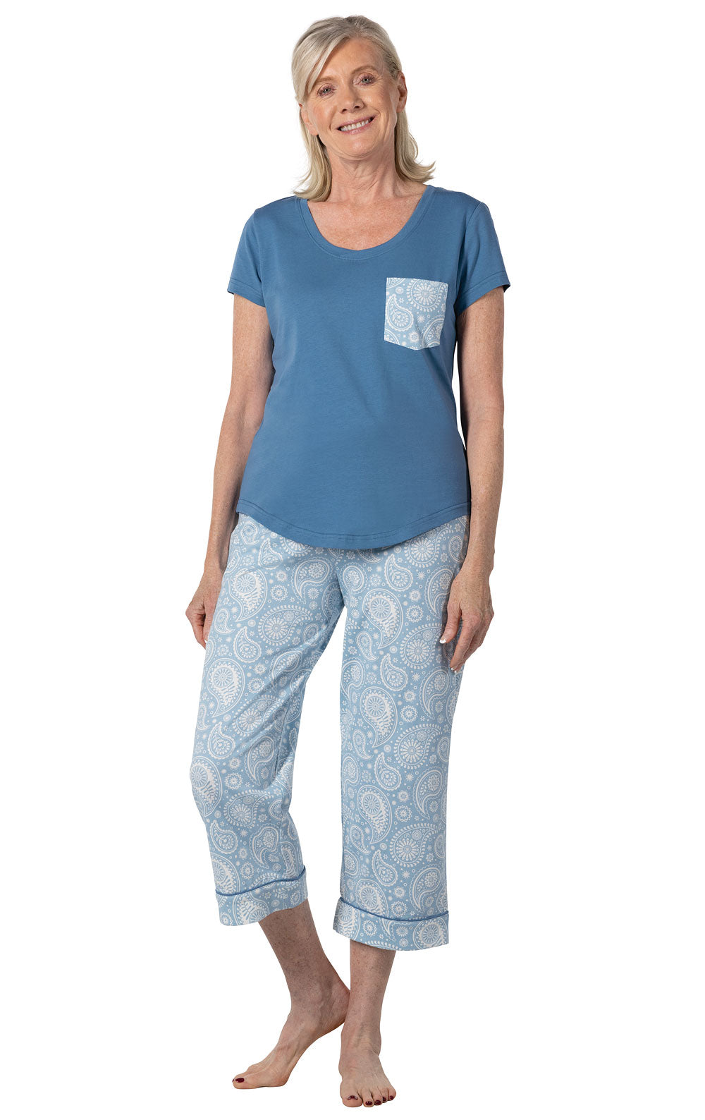 Blue Paisley Pocket Tee Capri Pajamas