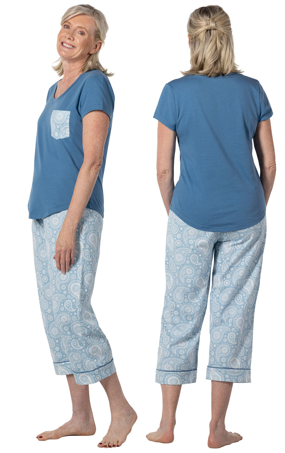 Blue Paisley Pocket Tee Capri Pajamas