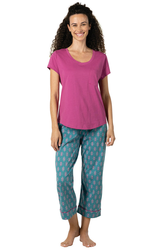 Teal Foulard Pocket Tee Capri Pajamas