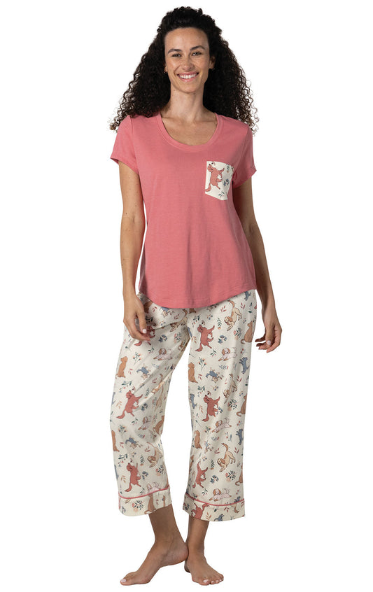 Playful Blooms Pocket Tee Capris Pajamas - Final Sale