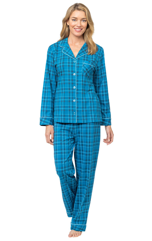 Bright Plaid Jersey Button-Front Pajamas