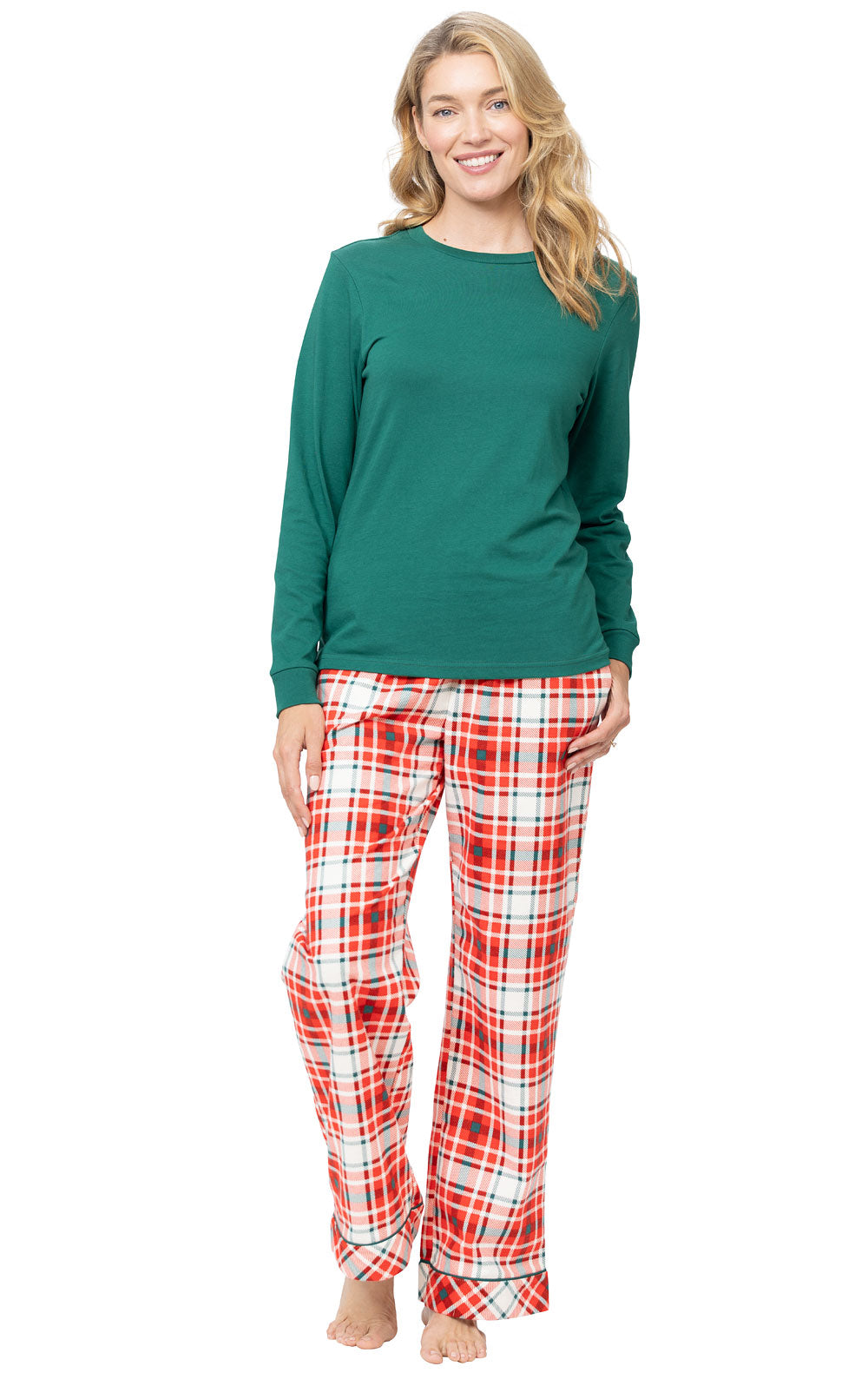 Modern Plaid Matching Couples Pajamas - Evergreen